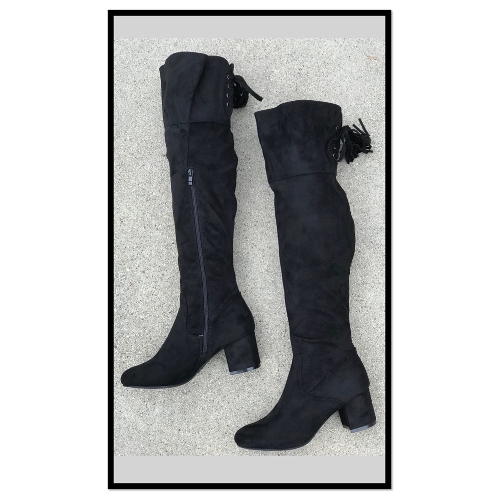 1 Left! Nature Black Suede Over-The-Knee Boot 5.5